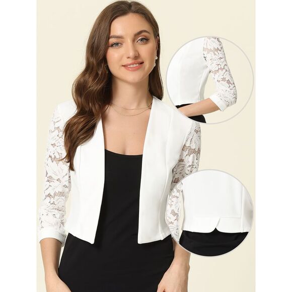 Lace Bolero Shrug Dress Wedding Open Front Panel Lace Cardigan White - Picture 2 of 6